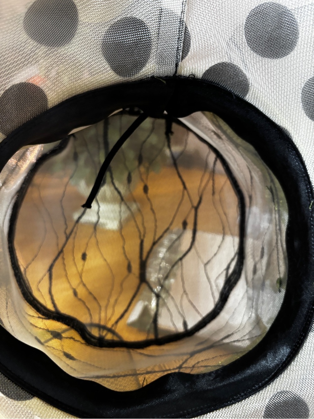 Elegant Olive Green and Black White Polka Dot Organza Derby Wide-Brim Hat - Picture 11 of 12